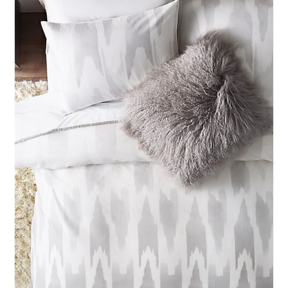 RH OMBRÉ FLAME IKAT PRINT COTTON-LINEN & FRINGED-BORDER Duvet Size Twin New
